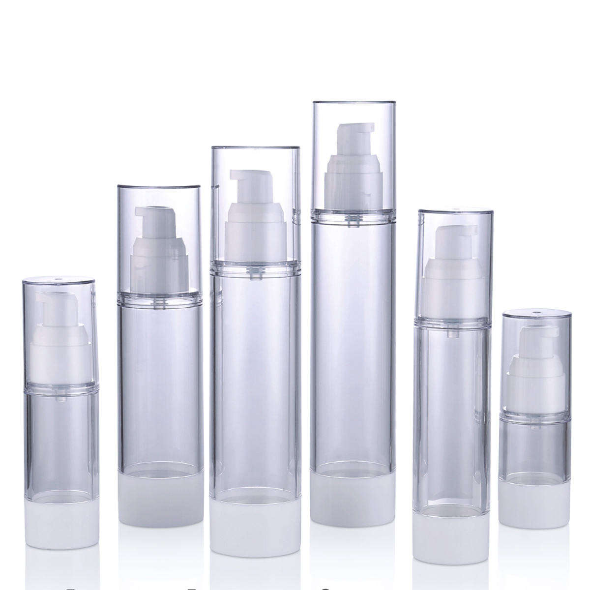 15 ml 30 ml 50 ml 80 ml 100 ml 120 ml fabrik på lagerplads Clear PP PS Airless Lotion Emulsion Pump Spray Cosmetic Plastflaske L01
