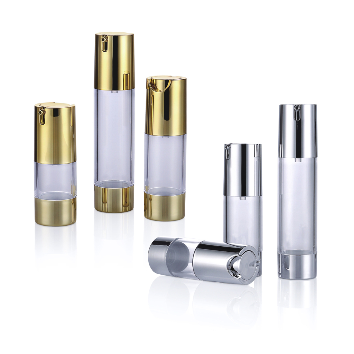 15 ml 30 ml 50 ml populær aluminium U-type dyse lotion flaske guld gennemsigtig essens presse flaske logo tilgængelig L05