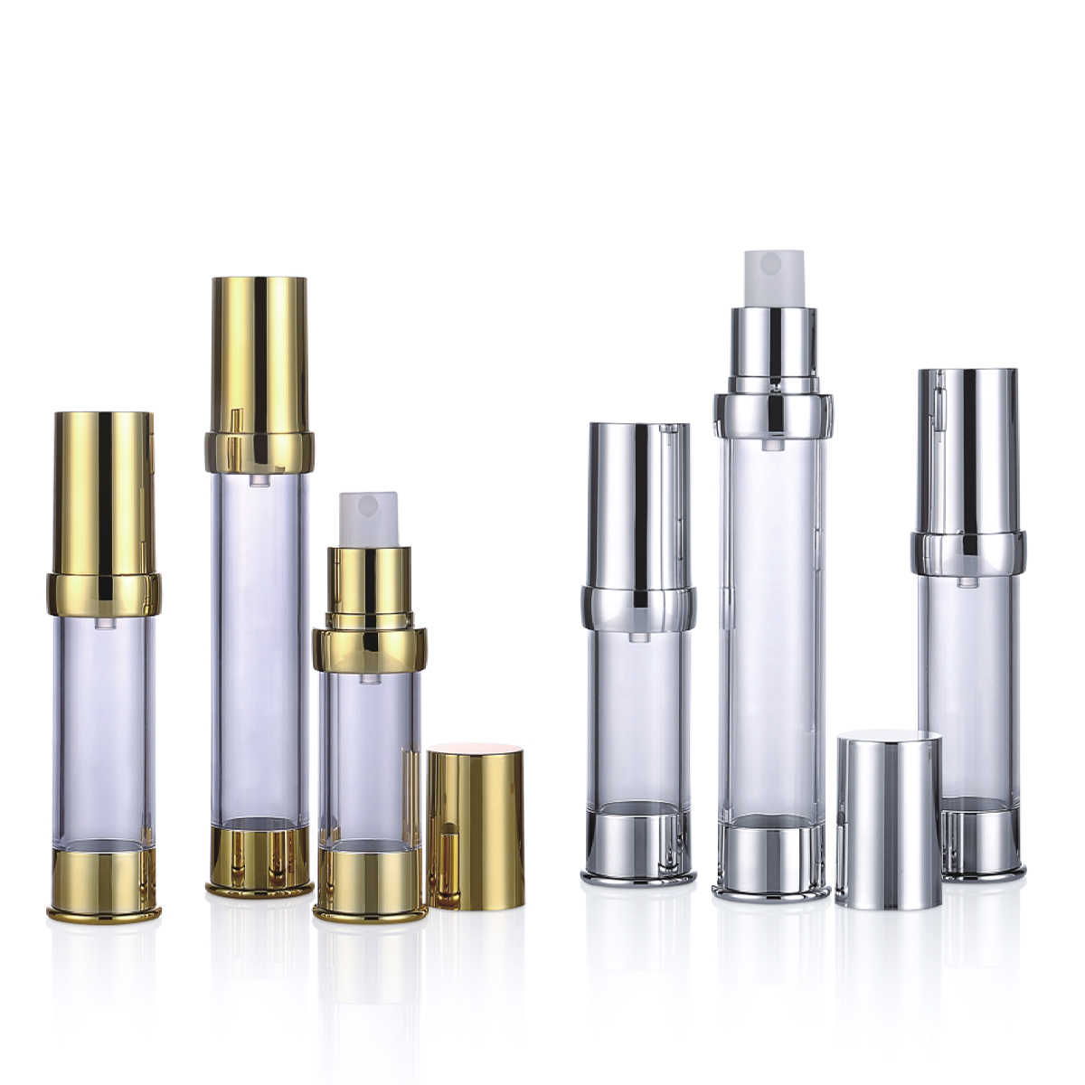 15 ml 20 ml 30 ml 50 ml mini skinnende guld/sølv luftløs pumpe spray lotion flaske L08