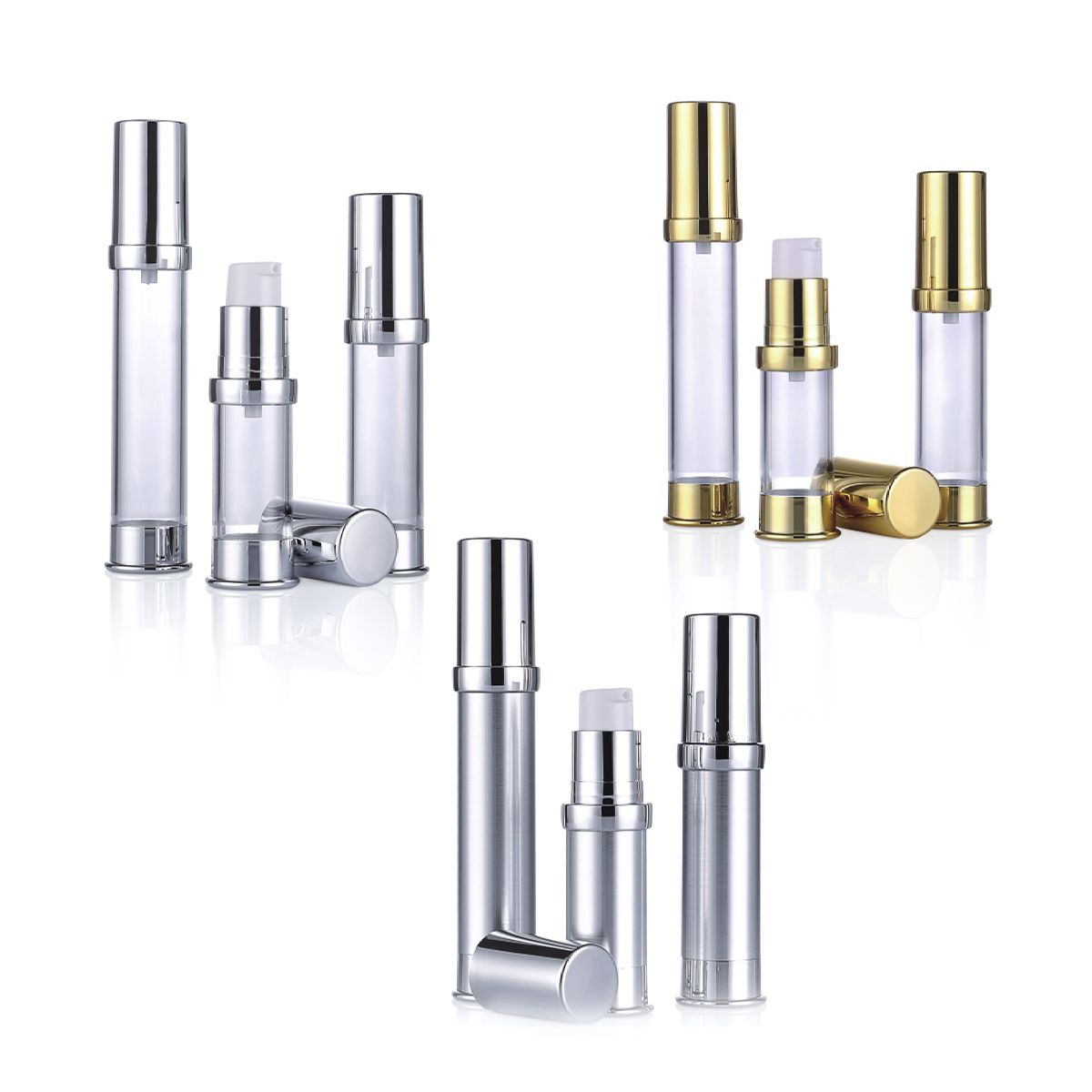15 ml 20 ml 30 ml guld sølv plast lille lotion luftfri pumpeflaske til prøve L09