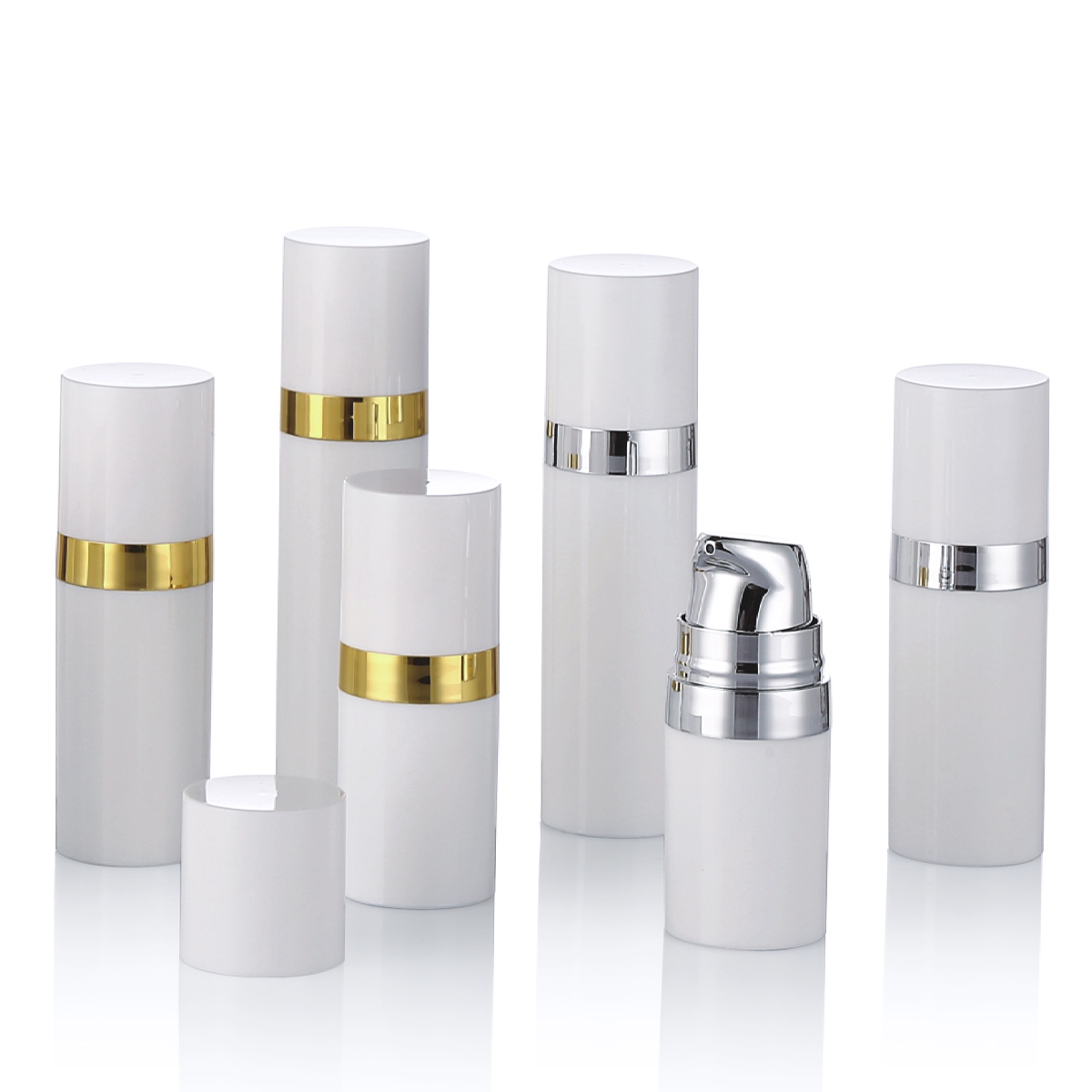 15 ml 30 ml 50 ml hvid luftfri pumpeflaske med guldliniehætte PP Airless Cosmetic Bottle til lotion creme L15