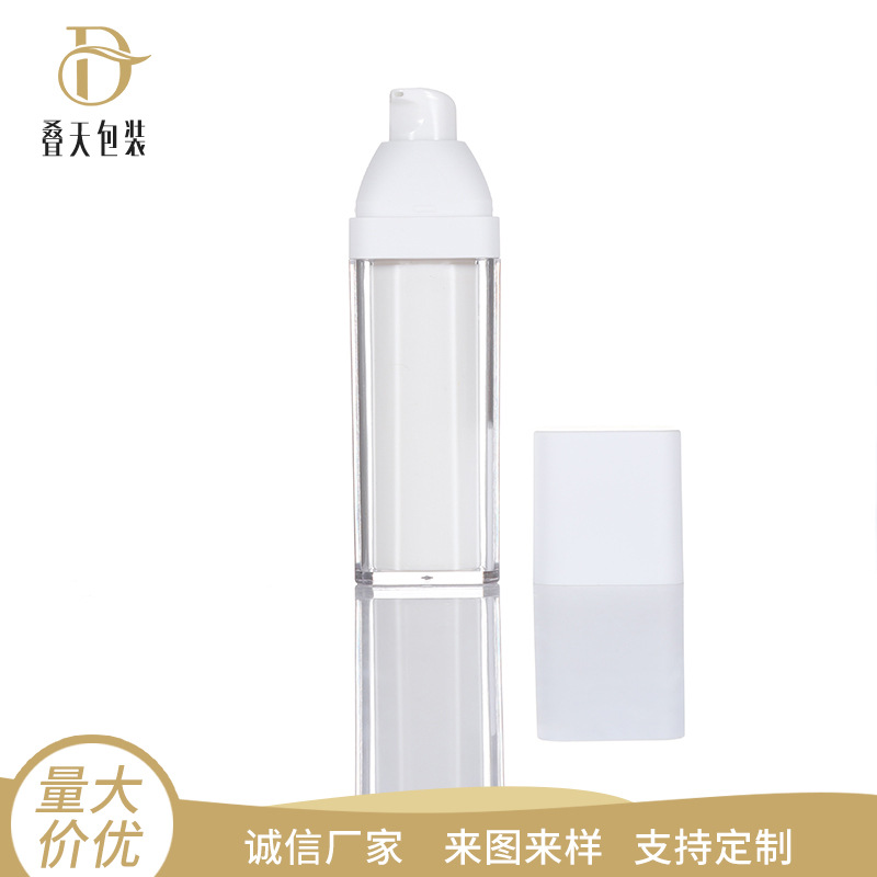 Hvid firkantet vakuumlotion flaske 15/50 ml dobbeltlags roterende presse essens kosmetik underpackage vakuumflaske